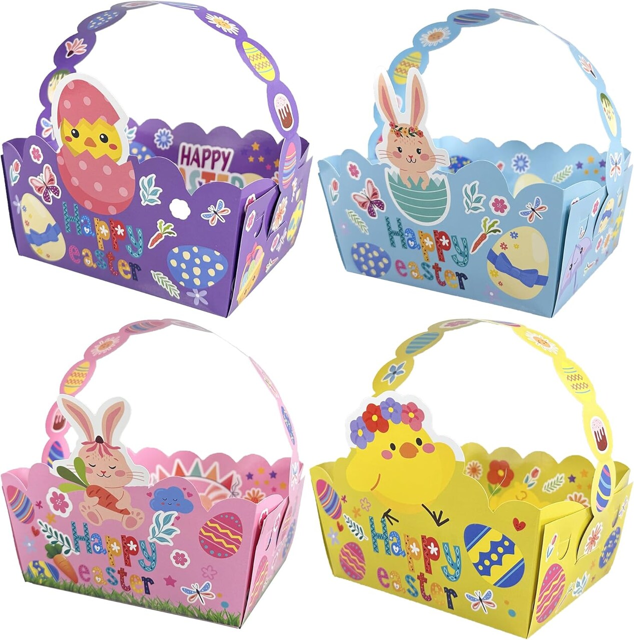 24-Pack Easter Baskets for Kids – Cute Rabbit & Chick Designs with Handles – Bulk Easter Gift Baskets for Egg Hunts, School Parties & Family Events